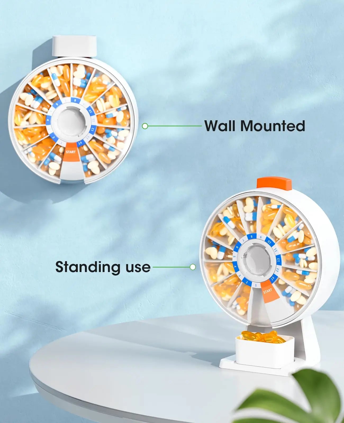 14 Day Large Pill Organizer/Wall Mount or Standing /Disability and Elderly Daily Aid /Daily Aid Store
