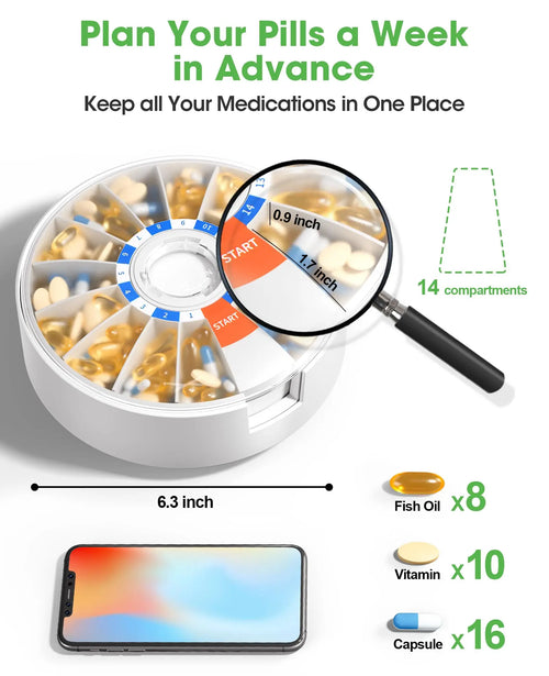 14 Day Large Pill Organizer/Wall Mount or Standing /Disability and Elderly Daily Aid /Daily Aid Store