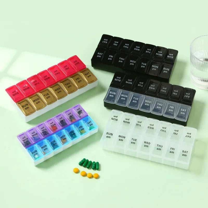 7 Day Portable Travel Pill Organizer/14 Compartments/Elderly and Disability Aid/Daily Aid Store